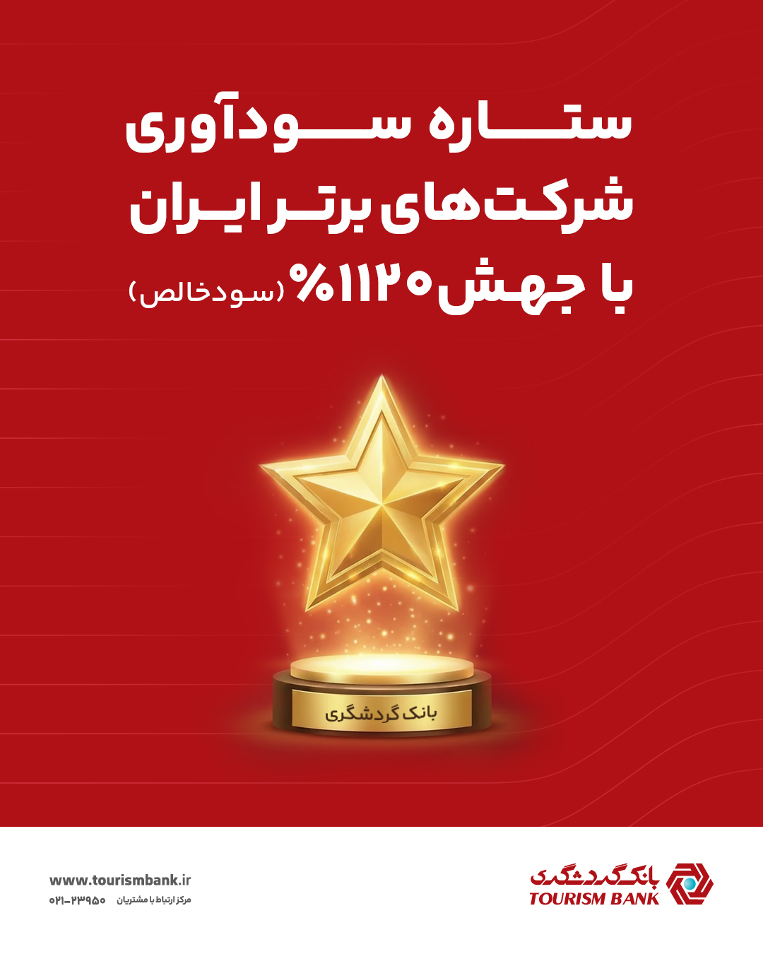 بانک گردشگری با جهش 1120 درصدی سود خالص، ستاره سودآوری شرکت های برتر ایران شد