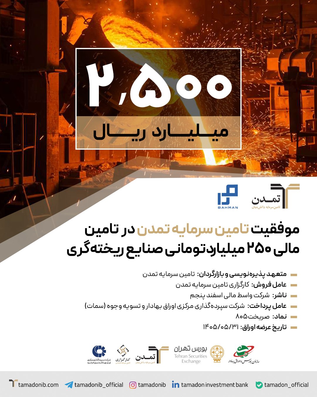 موفقیت تامین سرمایه تمدن در تامین مالی ۲۵۰ میلیاردتومانی صنایع ریخته‌گری